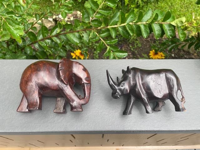 (2) Hand-carved African Animals, an ELEPHANT and a RHINOCEROS - 4