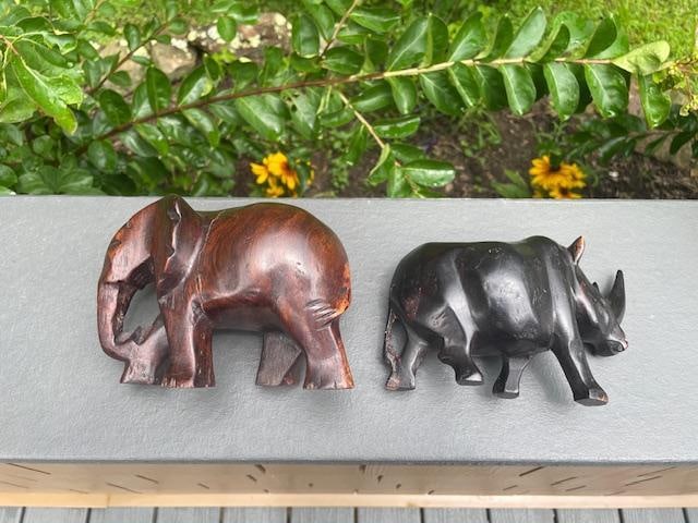 (2) Hand-carved African Animals, an ELEPHANT and a RHINOCEROS - 5