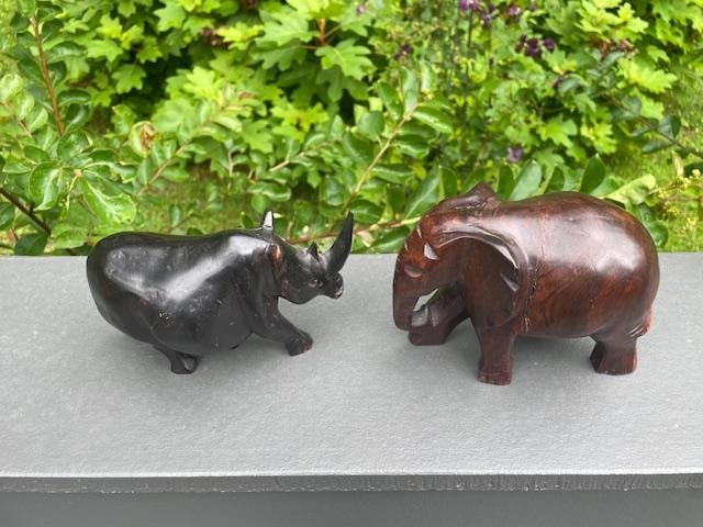 (2) Hand-carved African Animals, an ELEPHANT and a RHINOCEROS - 6