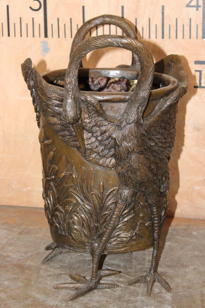 XL Bronze CRANE Vase Sculpture with the Neck as Handles and the Feet as the Base - 3