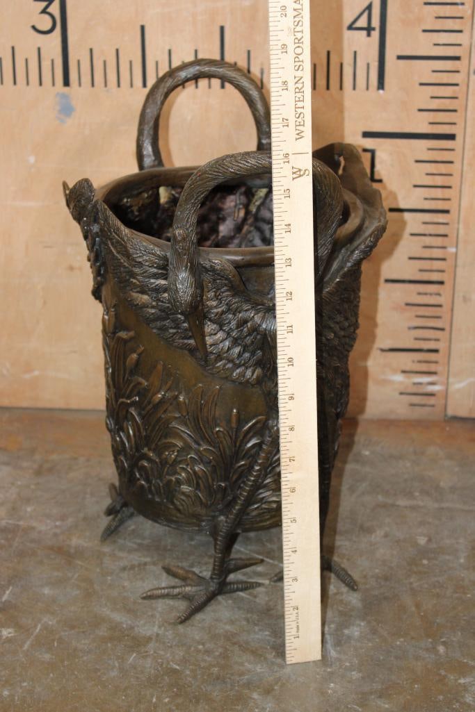 XL Bronze CRANE Vase Sculpture with the Neck as Handles and the Feet as the Base - 4