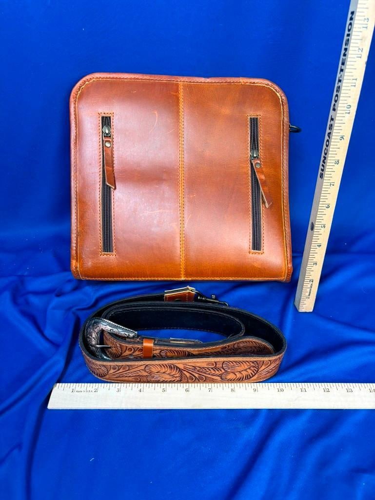 *Brand New* Genuine Cowhide Leather PURSE or Bag with Tooled Western Detail and a Removable Strap - 2