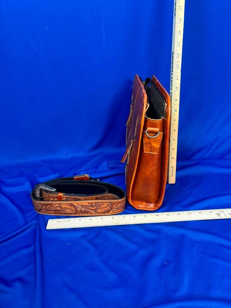 *Brand New* Genuine Cowhide Leather PURSE or Bag with Tooled Western Detail and a Removable Strap - 4