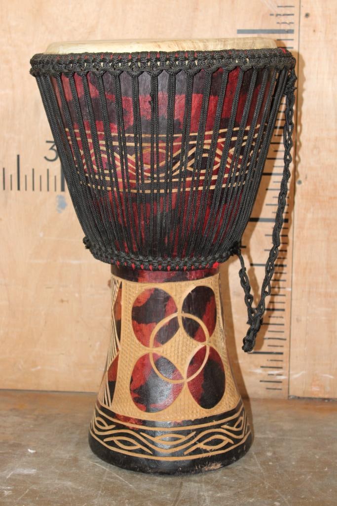 Hand-carved African Djembe Drum made from Mahogany Wood with a Goat Skin Head - 2
