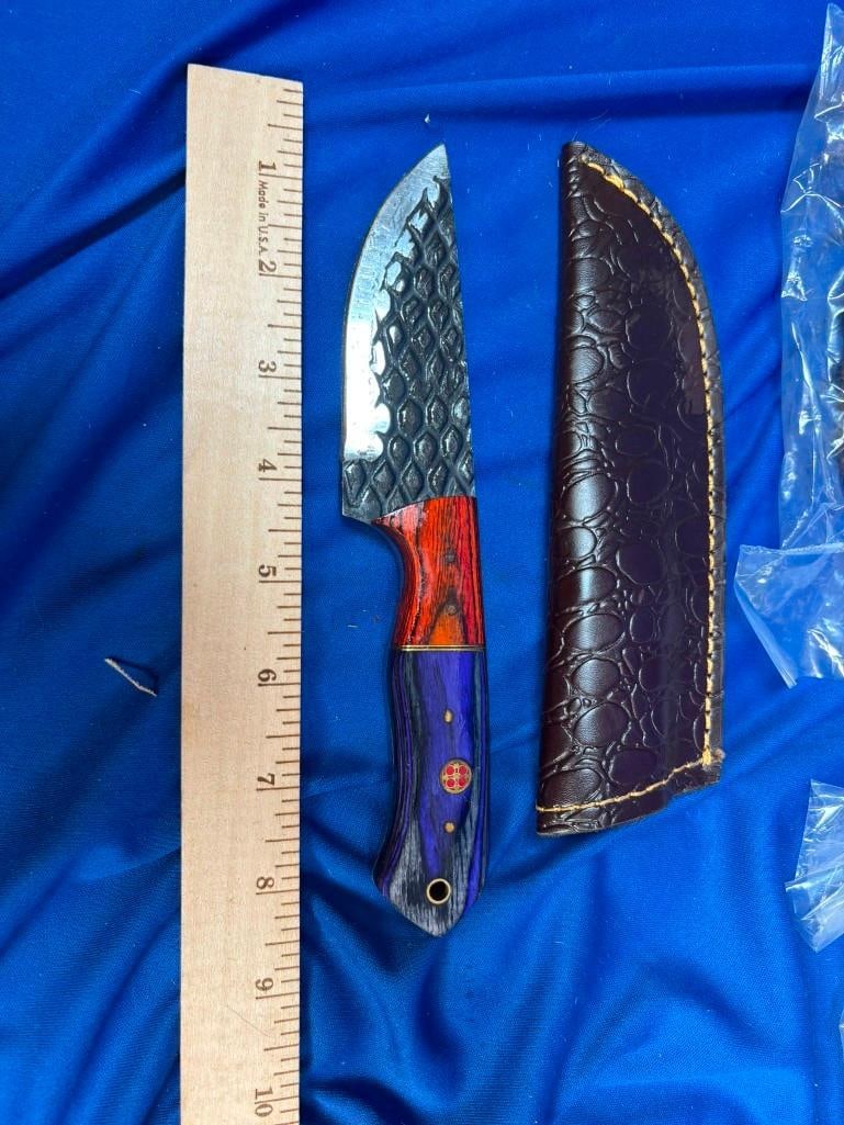 (10) *Brand New* Fixed Blade Damascus Steel KNIVES with Matching Leather Sheaths - 2
