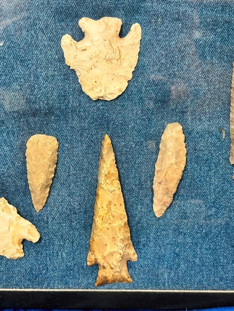 (13) Prehistoric Native American ARROWHEADS or Projectile Points in a Display Case - 2