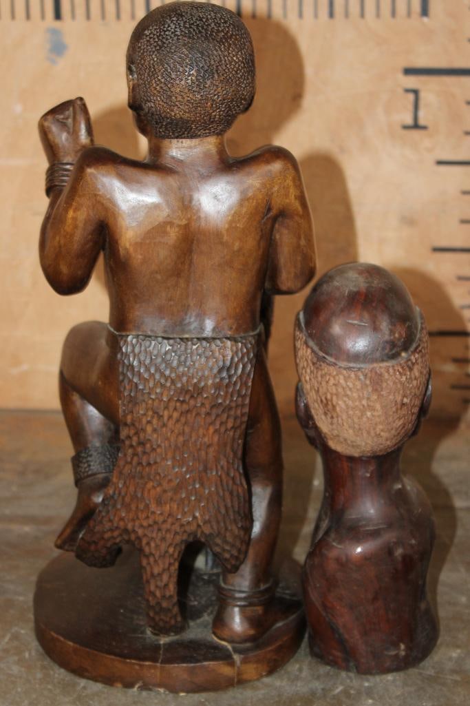 (1) Hand-carved African Drummer Sculpture and (1) Hardwood Bust of an African Man - 4