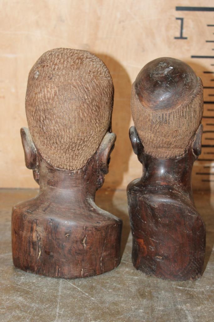 (2) Hand-carved Hardwood African Bust Sculptures - 3