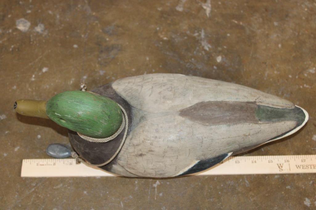Vintage Hand-carved Wood Mallard Drake DUCK DECOY with a Weight - 2