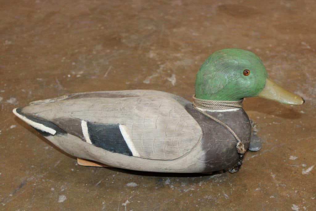 Vintage Hand-carved Wood Mallard Drake DUCK DECOY with a Weight - 3
