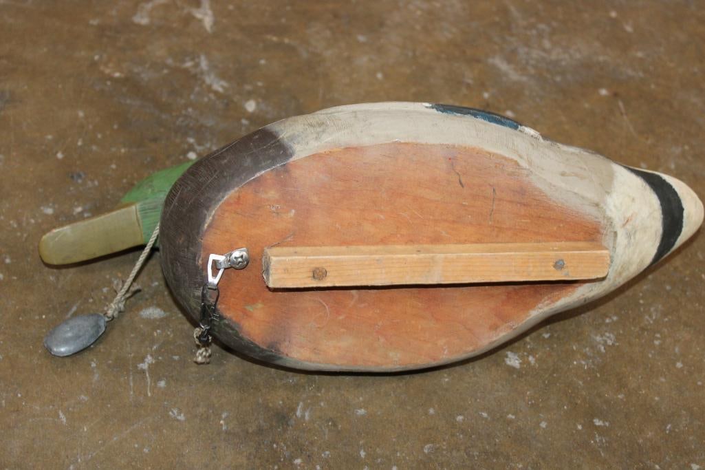 Vintage Hand-carved Wood Mallard Drake DUCK DECOY with a Weight - 4