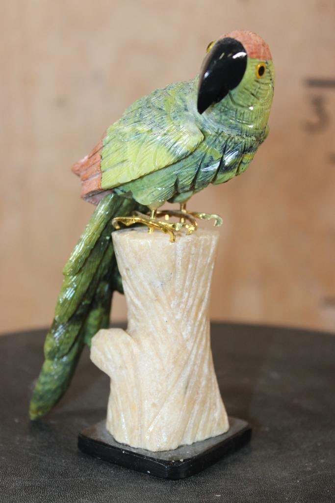 Small Hand-carved Mineral PARROT or Macaw on a Stone Perch from Brazil - 2