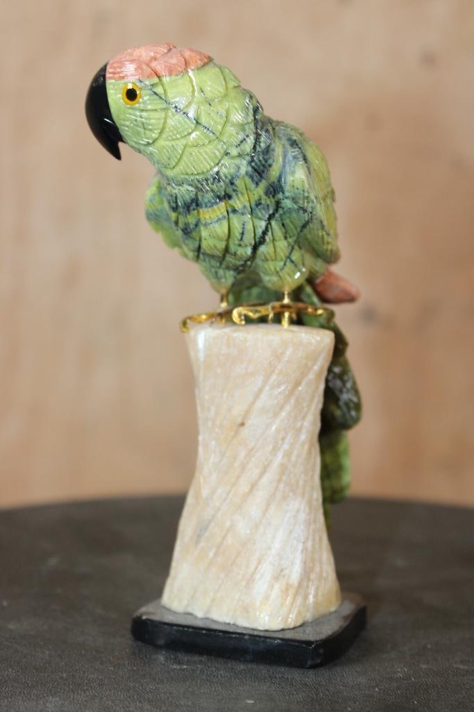 Small Hand-carved Mineral PARROT or Macaw on a Stone Perch from Brazil - 3