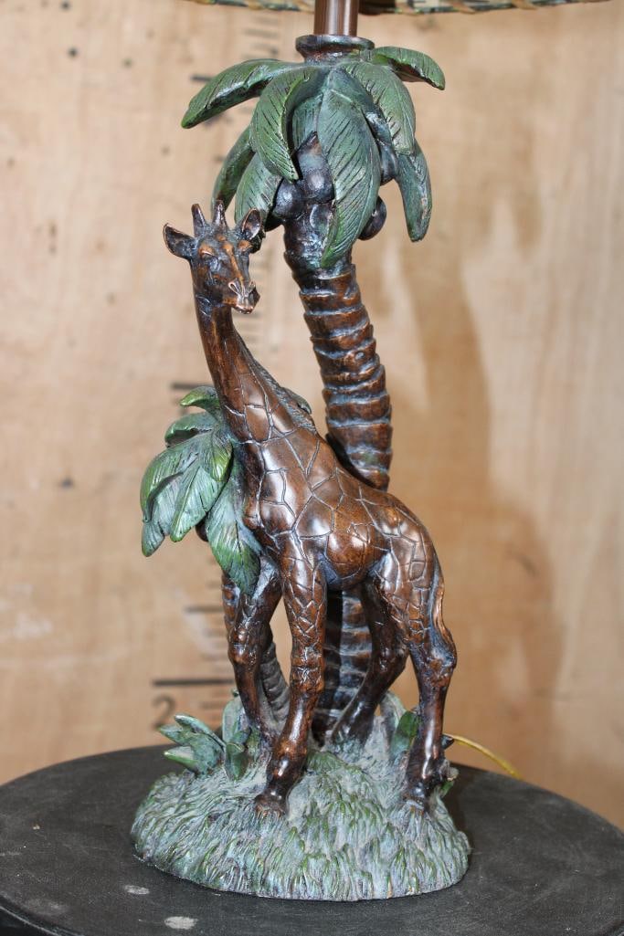 Contemporary Giraffe Lamp with a Rattan Wicker Shade - 2