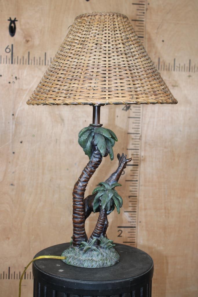 Contemporary Giraffe Lamp with a Rattan Wicker Shade - 3