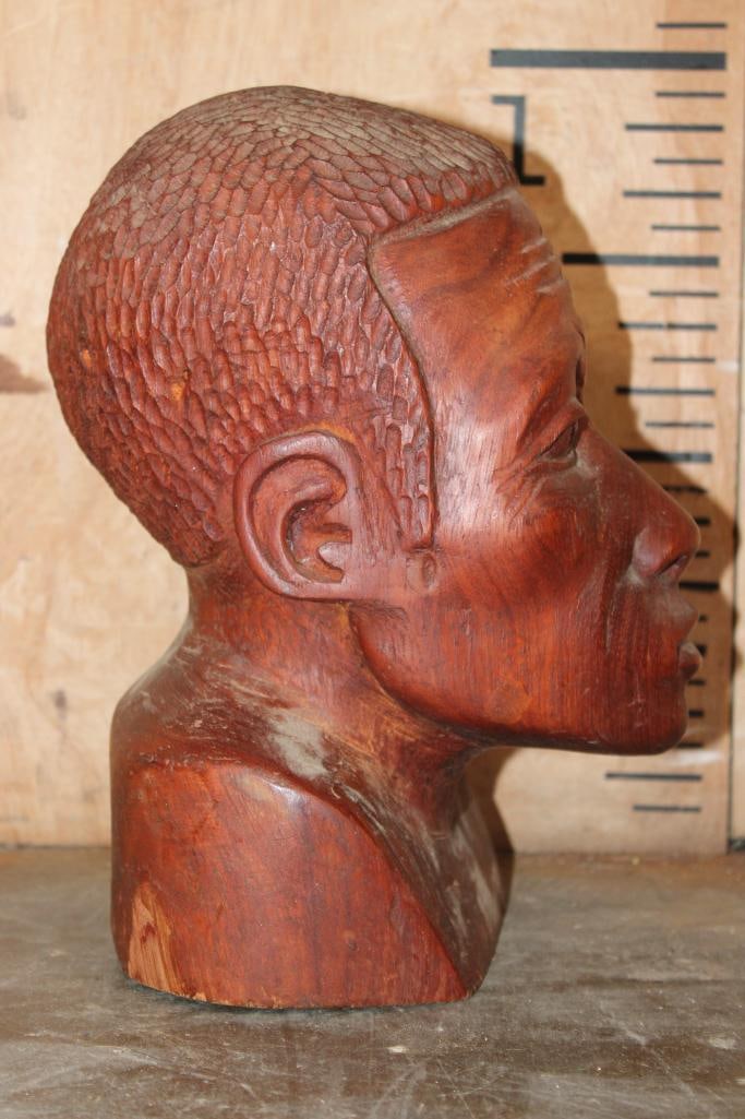 Hand-carved Hardwood Bust Sculpture of an African Man - 2
