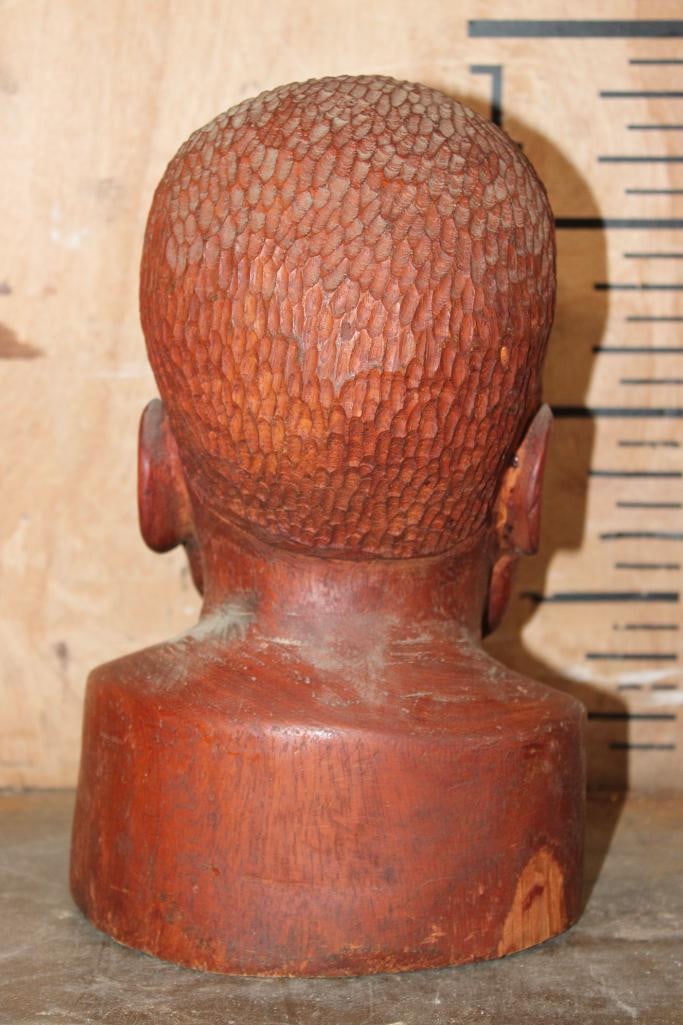 Hand-carved Hardwood Bust Sculpture of an African Man - 3