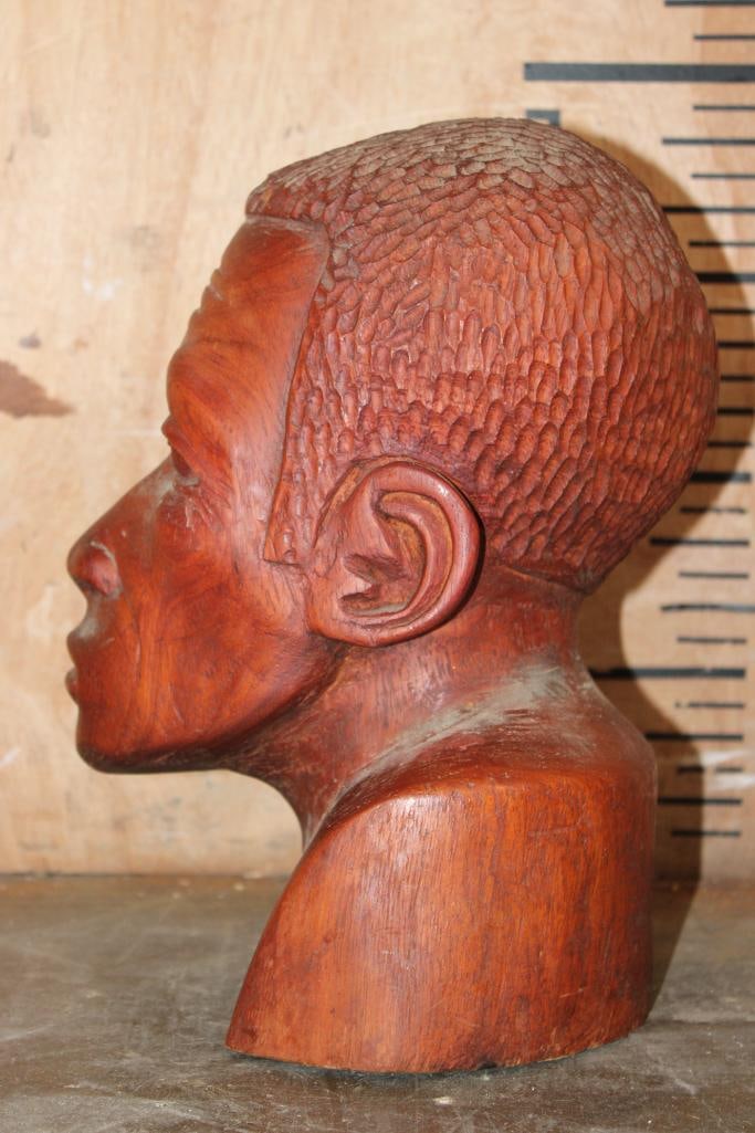 Hand-carved Hardwood Bust Sculpture of an African Man - 4