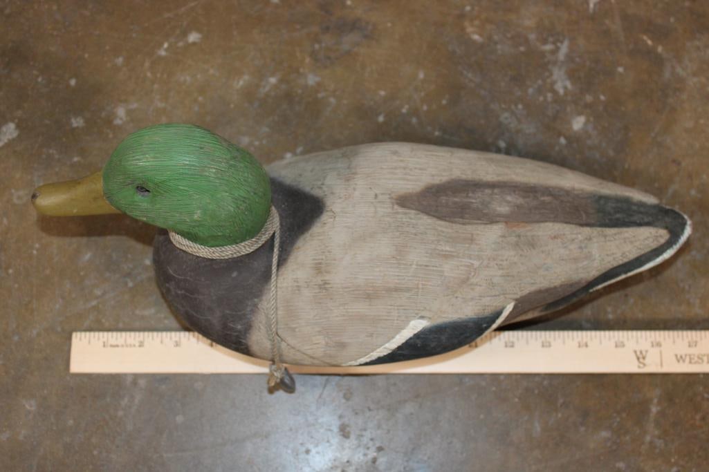Vintage Hand-carved Wood Mallard Drake DUCK DECOY with a Weight - 2