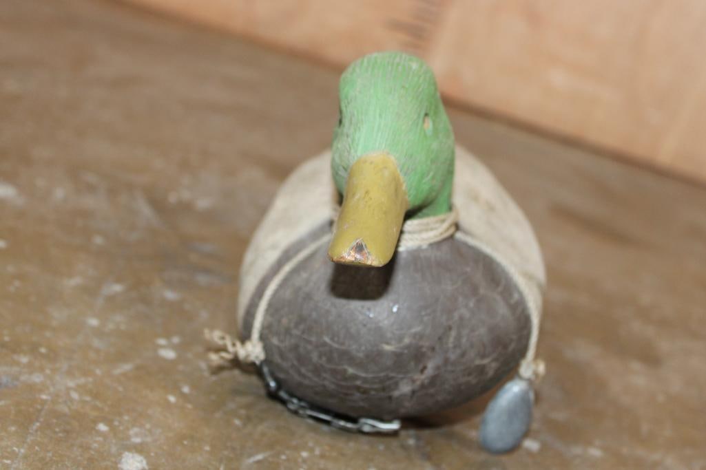 Vintage Hand-carved Wood Mallard Drake DUCK DECOY with a Weight - 3