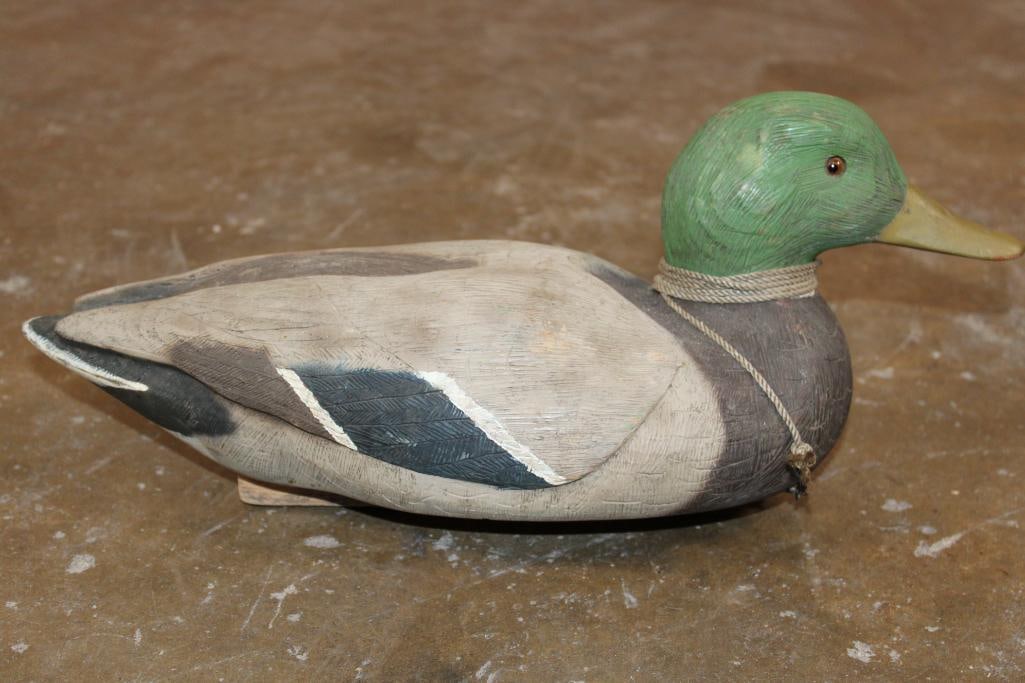 Vintage Hand-carved Wood Mallard Drake DUCK DECOY with a Weight - 4