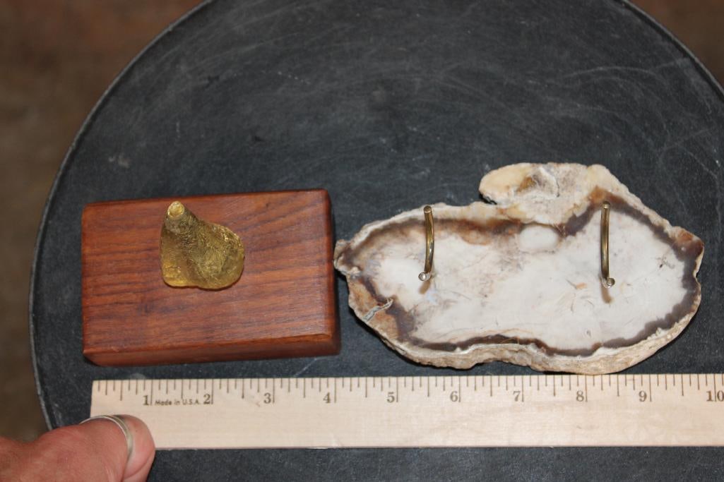 (1) Petrified Wood Whale Tooth Display Stand and (1) Stained Wood Whale Tooth Display Stand - 3
