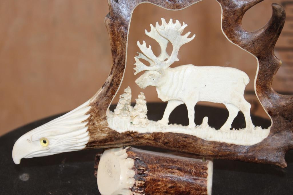 Hand-carved CARIBOU Antler Sculpture from Alaska - 2
