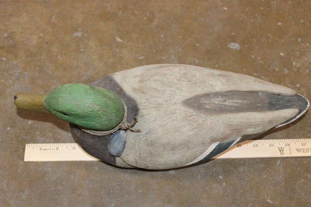 Vintage Hand-carved Wood Mallard Drake DUCK DECOY with a Weight - 2
