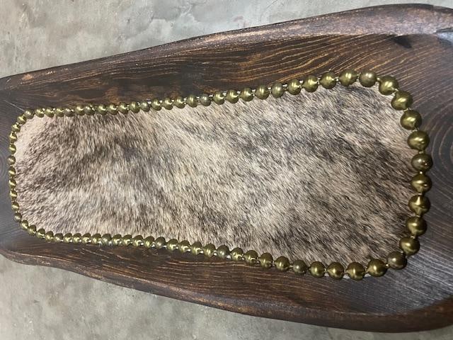 *New* Hand-carved WOODEN BOWL with Cowhide and Brass Tack Detail - 3