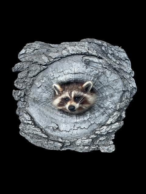 *New* RACCOON or COON Sticking his Head out of a Reproduction Wood Knothole - 2