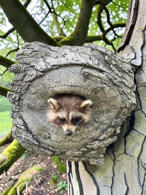 *New* RACCOON or COON Sticking his Head out of a Reproduction Wood Knothole - 3