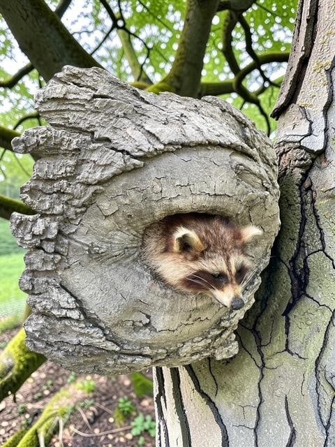 *New* RACCOON or COON Sticking his Head out of a Reproduction Wood Knothole - 5