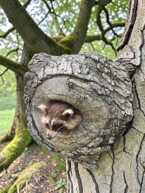 *New* RACCOON or COON Sticking his Head out of a Reproduction Wood Knothole - 7