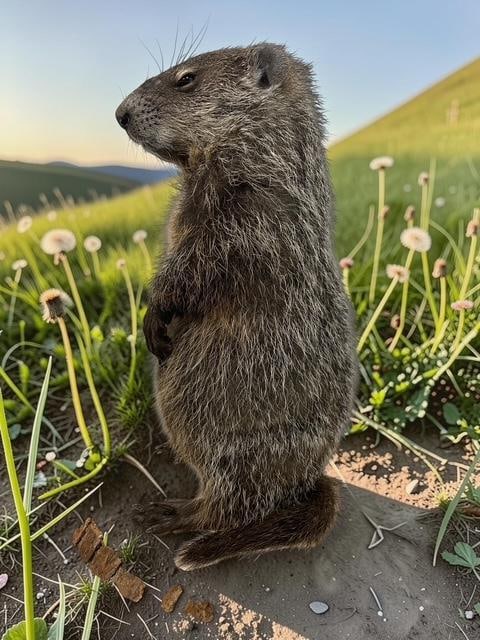 *New* Little GROUND HOG or WOODCHUCK on a Log Slice Base - 3