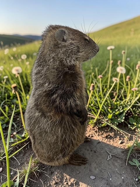 *New* Little GROUND HOG or WOODCHUCK on a Log Slice Base - 4