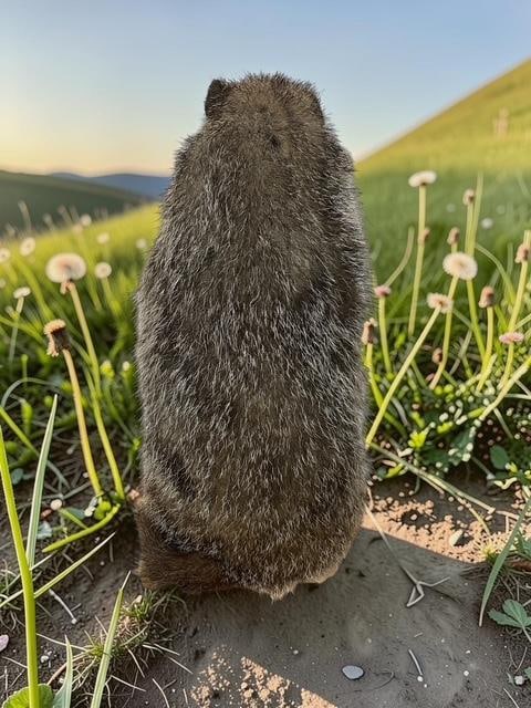 *New* Little GROUND HOG or WOODCHUCK on a Log Slice Base - 5