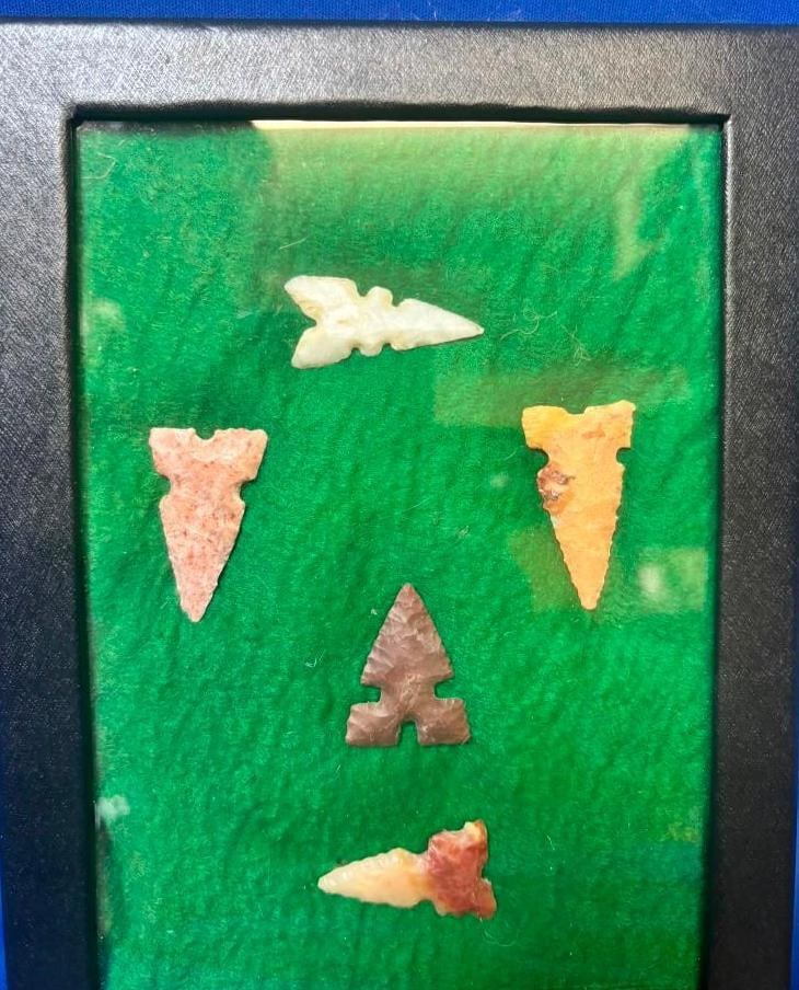 (5) Prehistoric Native American Flint BIRD POINTS or ARROWHEADS in a Display Frame - 2