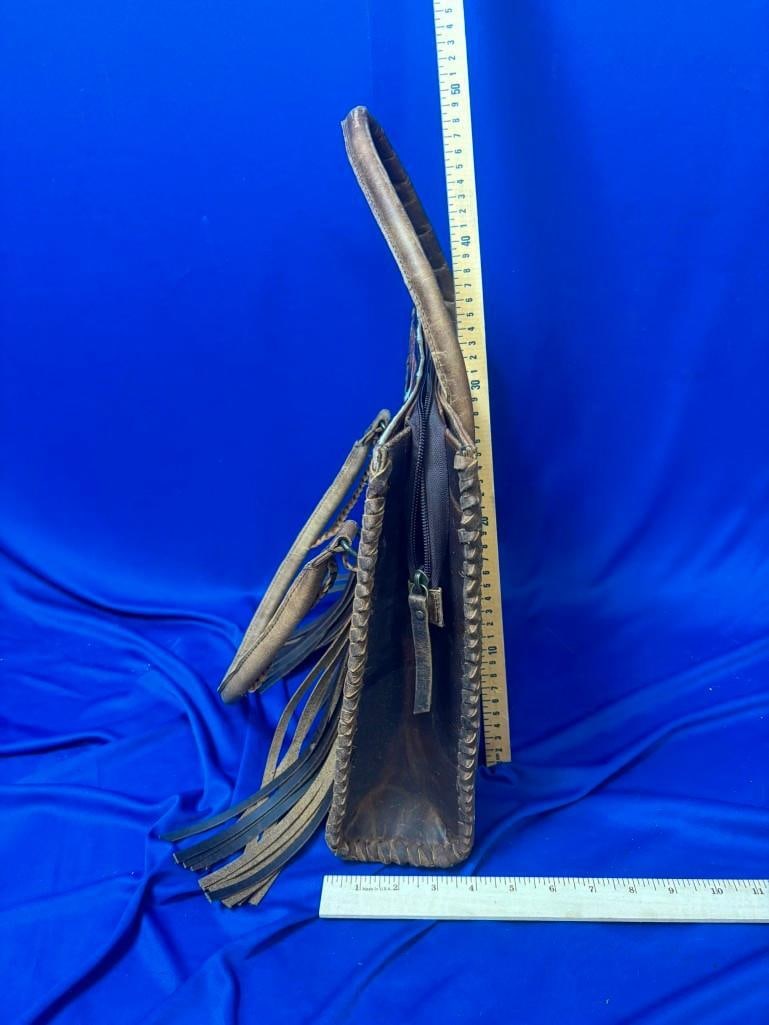 *Brand New* Western Style Cowhide and Tooled Leather PURSE with Fringe - 3