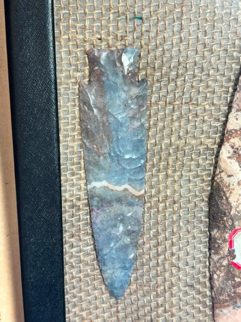(5) Hand-knapped ARROWHEADS and Spear Points in a Display Frame - 2