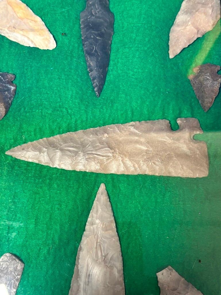 (9) Native American ARROWHEADS or Projectile Points in a Display Frame - 2