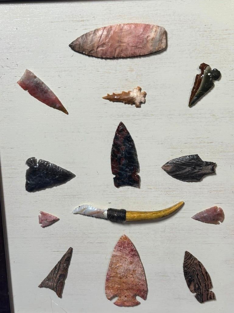 (13) Hand-knapped ARROWHEADS and Projectile Points in a Display Frame - 2