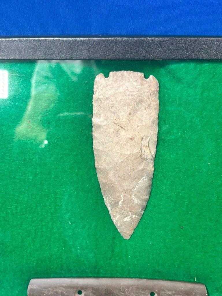 (11) Prehistoric Native American ARROWHEADS and a Gorget in a Display Case - 3