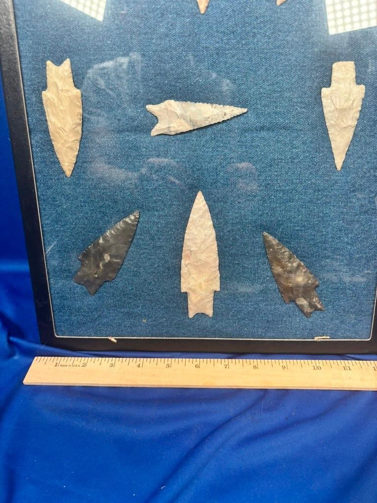 (9) Native American ARROWHEADS or Projectile Points in a Display Case - 2