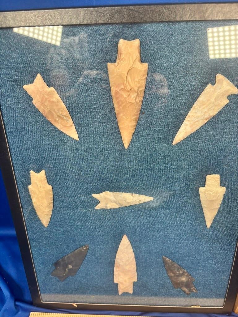 (9) Native American ARROWHEADS or Projectile Points in a Display Case - 3