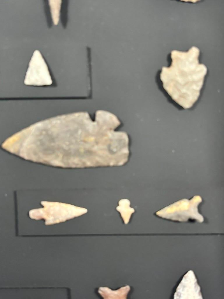 (17) Prehistoric Native American ARROWHEADS or Projectile Points in an Open Frame - 2