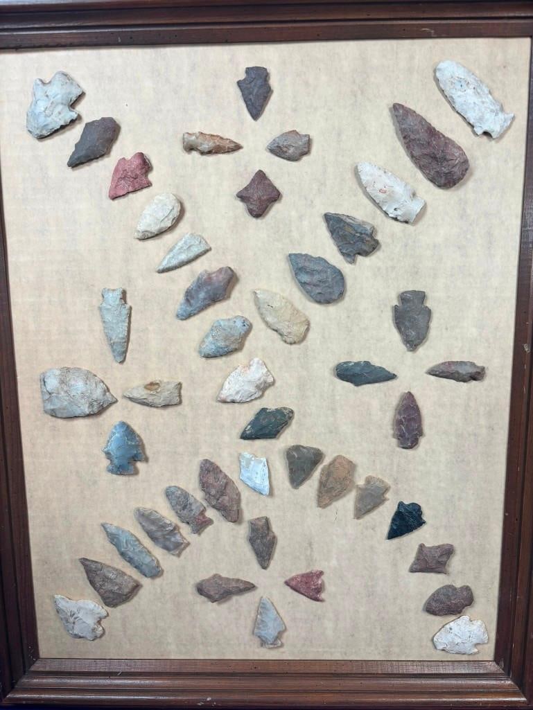 (45) Native American ARROWHEADS or Stone Projectile Points in an Open Frame Display - 2