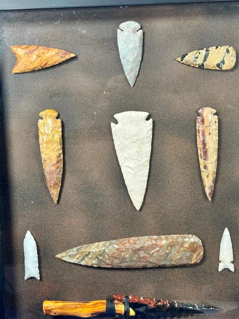 (10) Hand-knapped ARROWHEADS or Projectile Points in a Display Frame - 2