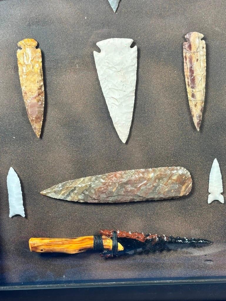 (10) Hand-knapped ARROWHEADS or Projectile Points in a Display Frame - 3