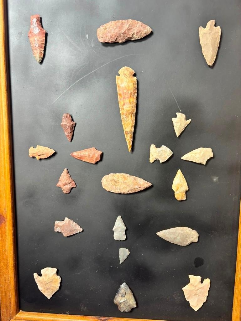 (20) Prehistoric Native American ARROWHEADS in an Open Display Frame - 2