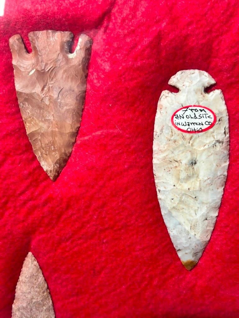 (9) Native American ARROWHEADS or Projectile Points in a Display Case - 5